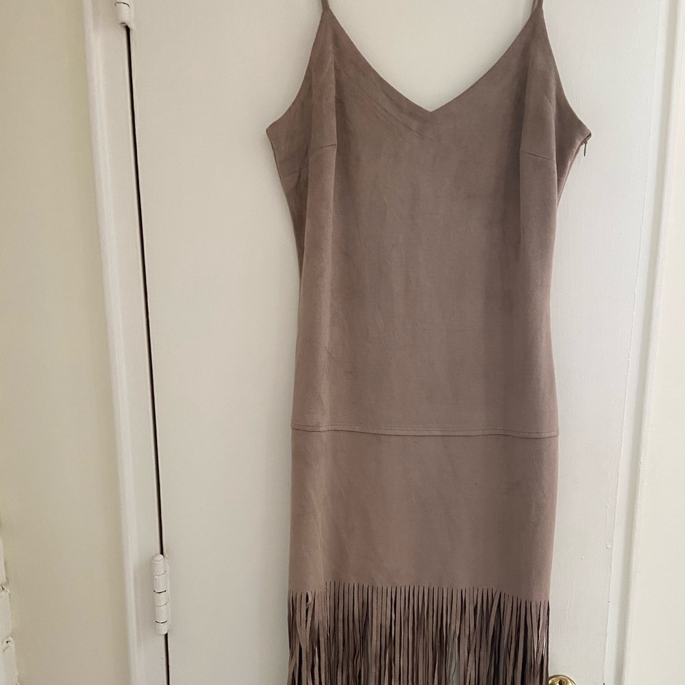 Design Lab suede midi dress with fringe detail